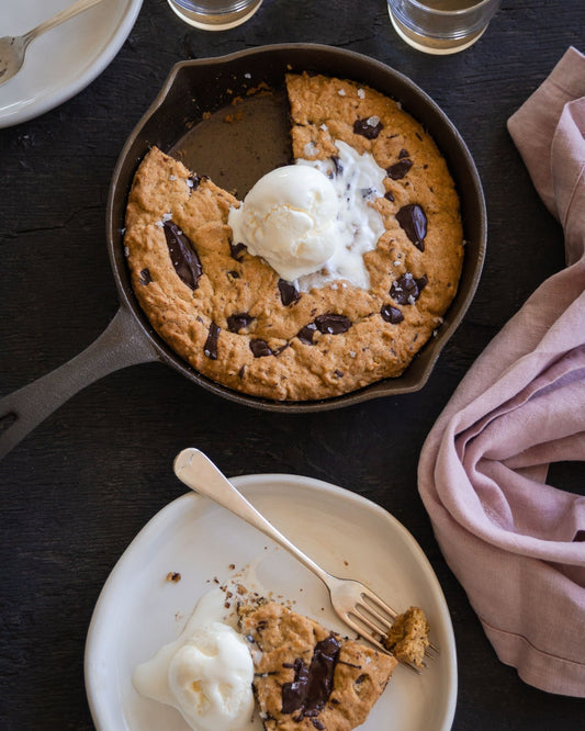 BROWN BUTTER, WHISKEY and CHOCOLATE CHUNK SKILLET COOKIE from KELLY GIBNEY